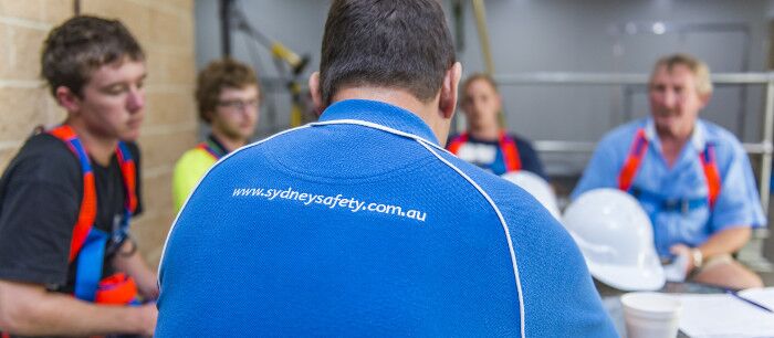 Sydney Safety training team engaged in a group training session, focusing on height safety and safety training in Australia.